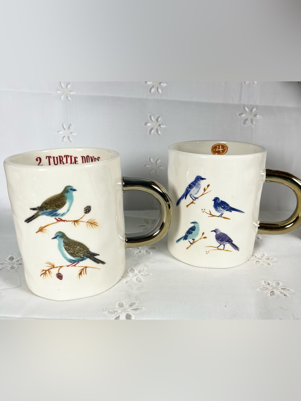 Angela Stahling Magenta 12 Days of Christmas Bird Mug Set Gold Handle